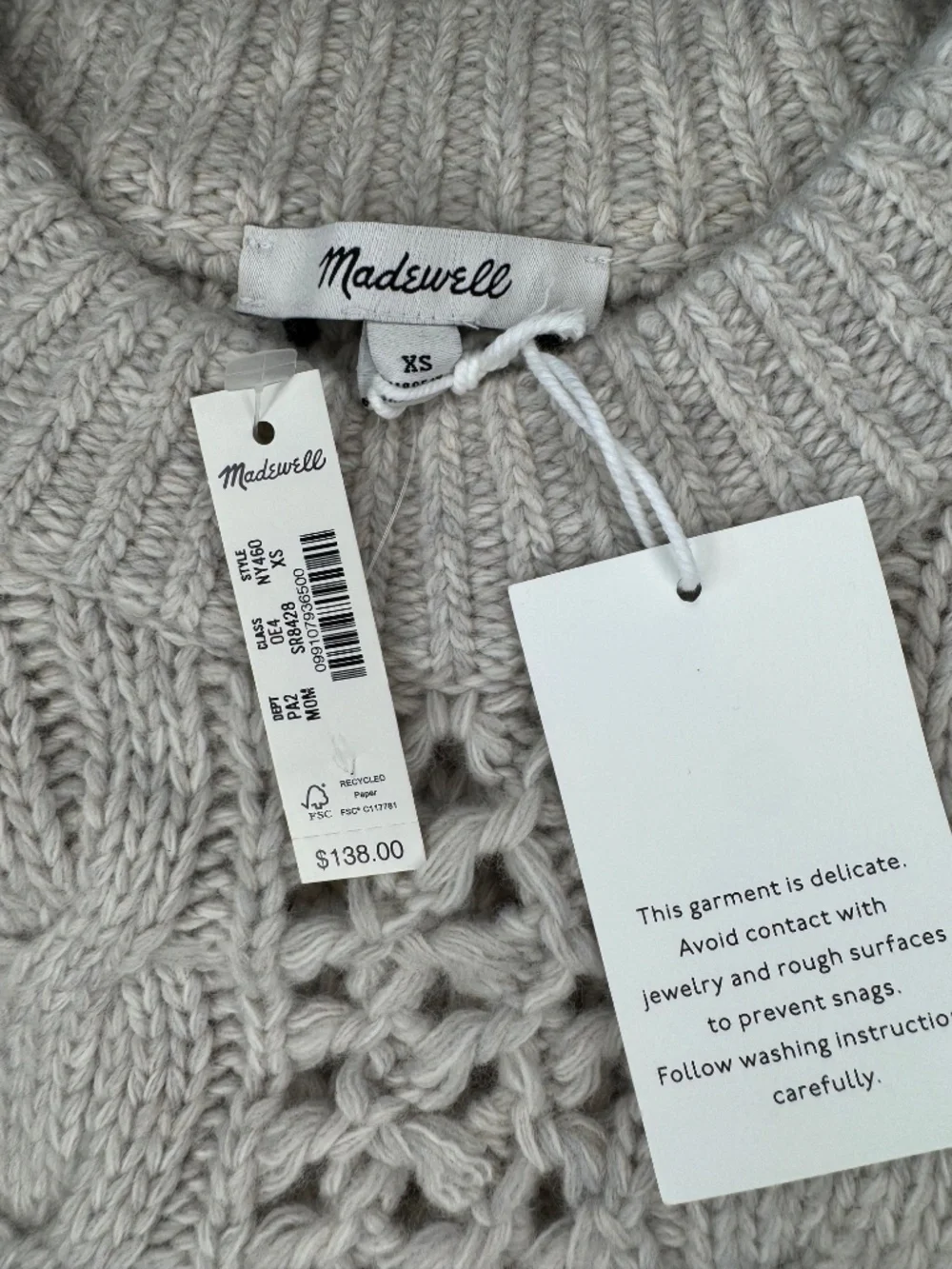 Madewell Extra Small Women’s Oat Marled Cable-Knit Sweater - Picture 2 of 7